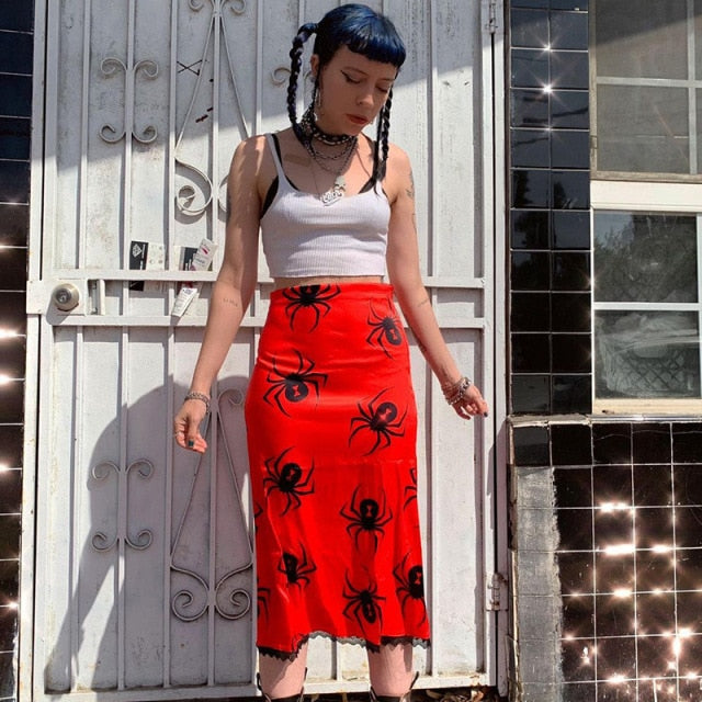 Summer Print Skirt Women A-Line Trendy Y2K Skirts Harajuku Knee-Length Casual High Waist Party Streetwear Bodycon E-girl Skirt voguable