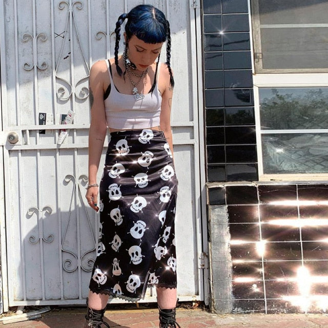 Summer Print Skirt Women A-Line Trendy Y2K Skirts Harajuku Knee-Length Casual High Waist Party Streetwear Bodycon E-girl Skirt voguable