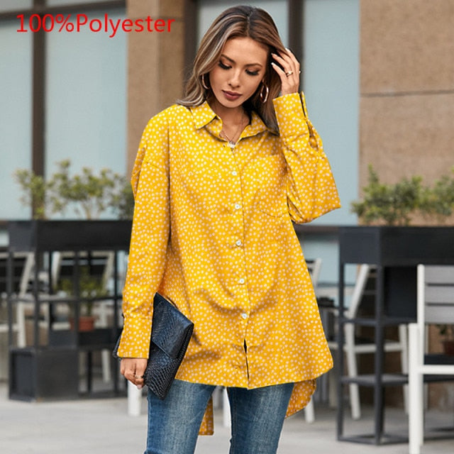 voguable Fashion Women White Shirt 2022 Autumn Blouses Lapel Casual Solid Long Sleeve Buttons Asymmetric Tunic Top Blusas Oversize voguable