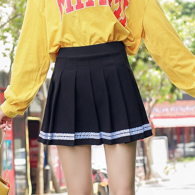 XS-XXL Spring Summer Autumn Women Skirts Student Girl Striped Pleated Waist Female Sweet Mini Dance Plaid Black White Pink Skirt voguable