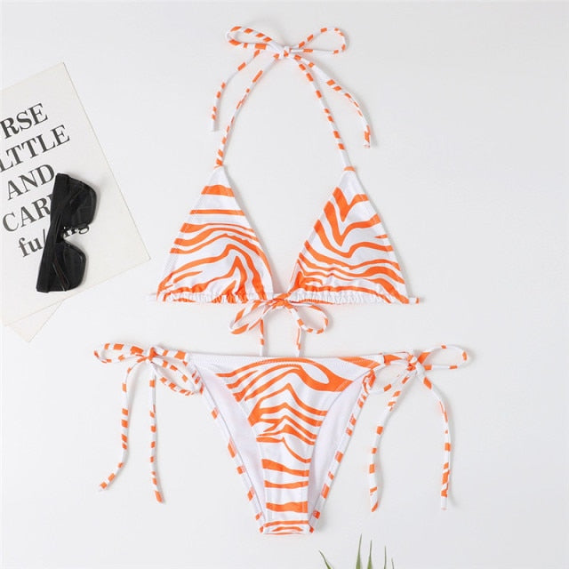 voguable 2022 Sexy Bikini Swimsuit Women Print Beachwear Set Swimwear Bathing Suit Lace up Female Monokini Brazilian Backless Push Up voguable
