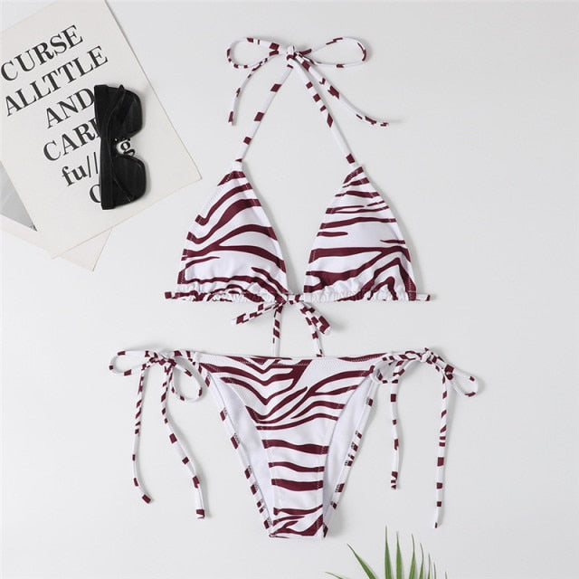 voguable 2022 Sexy Bikini Swimsuit Women Print Beachwear Set Swimwear Bathing Suit Lace up Female Monokini Brazilian Backless Push Up voguable
