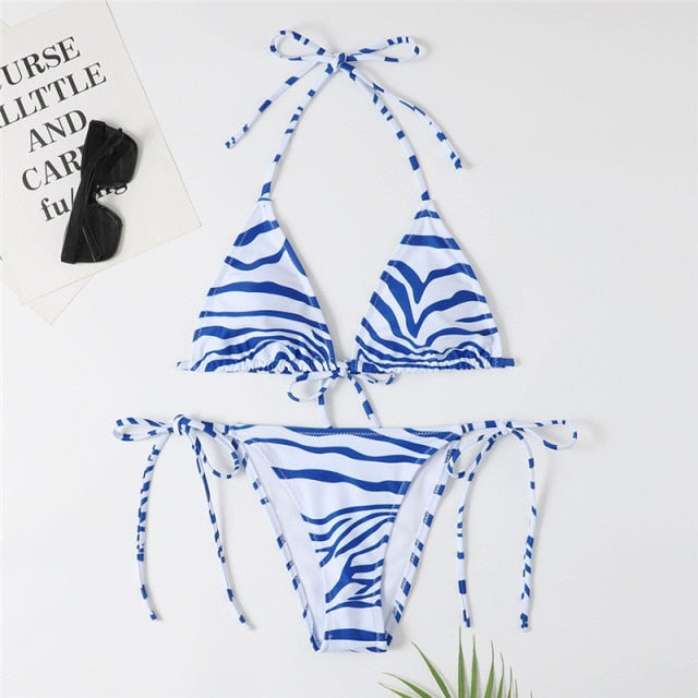 2021 Sexy Bikini Swimsuit Women Print Beachwear Set Swimwear Bathing Suit Lace up Female Monokini Brazilian Backless Push Up voguable