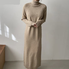 Voguable Turtleneck Full Sleeve Oversized Knit Dress Female 2021 Winter Vestidos Casual Thick Twisted Women Long Sweater Dress voguable