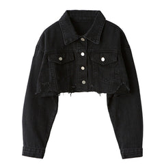Ordifree 2021 Autumn Women Denim Jacket Fashion Streetwear Casual Loose Outwear Black Short Ripped Jeans Jacket Coat Cotton voguable