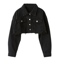 Ordifree 2021 Autumn Women Denim Jacket Fashion Streetwear Casual Loose Outwear Black Short Ripped Jeans Jacket Coat Cotton voguable