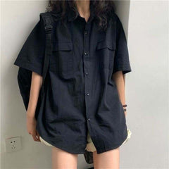 Voguable 20222 Short Sleeve Shirt Women White Turn Down Collar Basic Casual Teen Gril Student Oversize Shirt Women Loose Blouse voguable