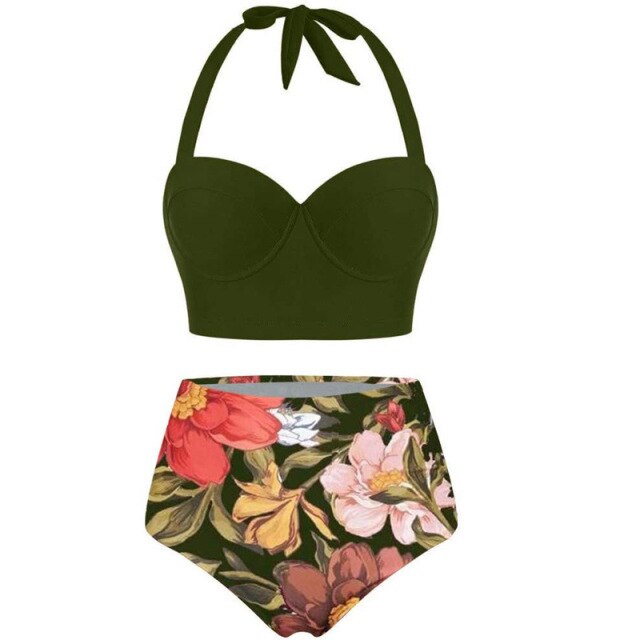 Voguable Women Swimsuits Vintage Bandeau Push Up Polka Dot Plus Size Bathing Suits High Waisted Bikini voguable