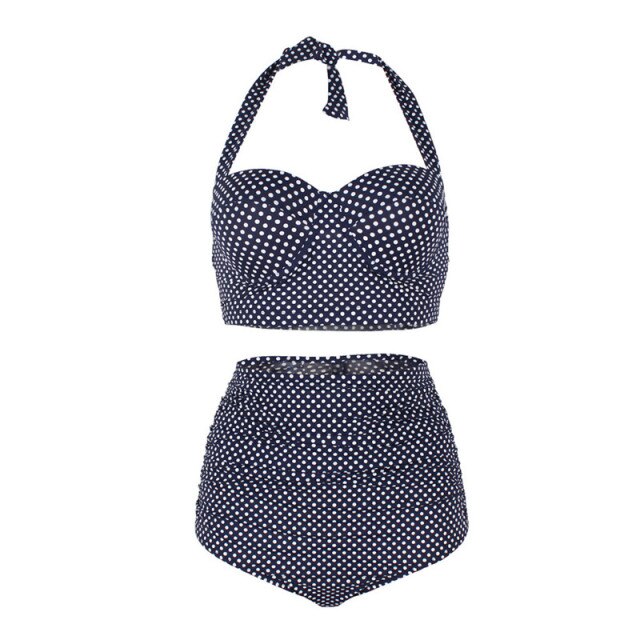 Voguable Women Swimsuits Vintage Bandeau Push Up Polka Dot Plus Size Bathing Suits High Waisted Bikini voguable