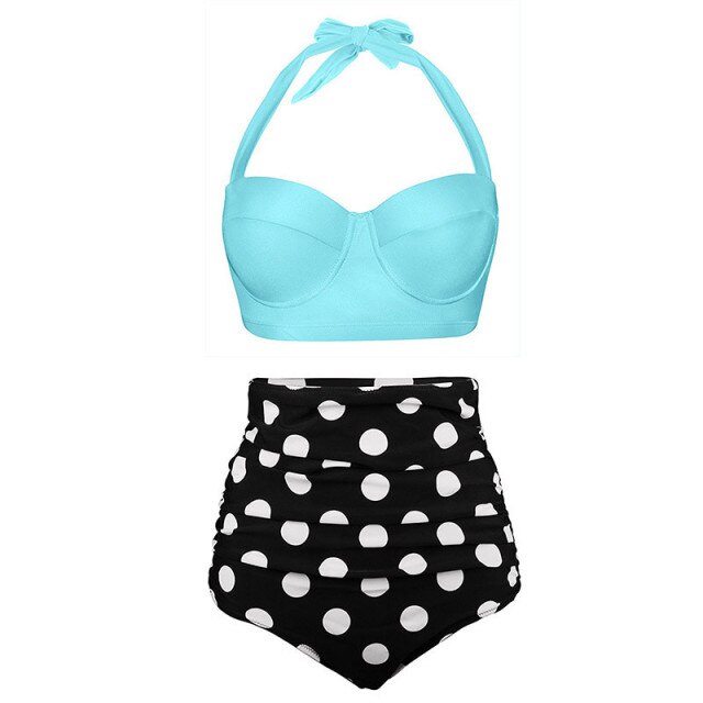 Voguable Women Swimsuits Vintage Bandeau Push Up Polka Dot Plus Size Bathing Suits High Waisted Bikini voguable