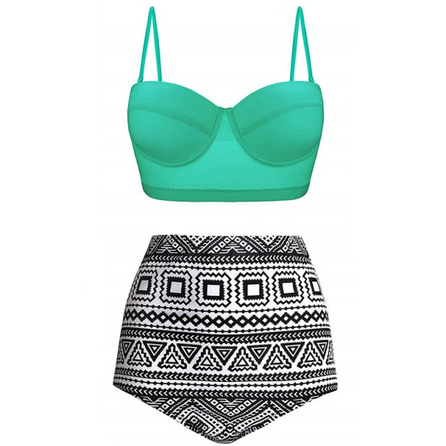 Voguable Women Swimsuits Vintage Bandeau Push Up Polka Dot Plus Size Bathing Suits High Waisted Bikini voguable