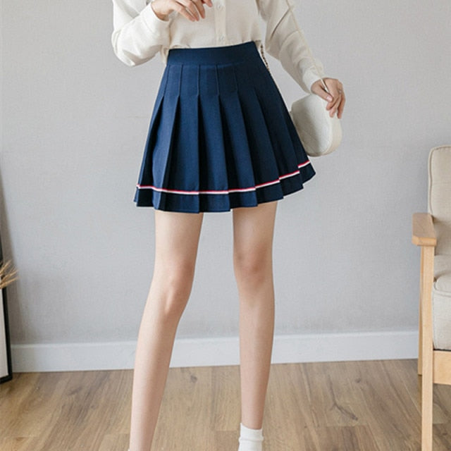 XS-XXL Spring Summer Autumn Women Skirts Student Girl Striped Pleated Waist Female Sweet Mini Dance Plaid Black White Pink Skirt voguable