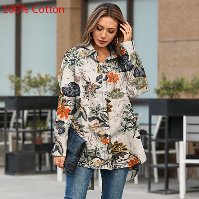 voguable Fashion Women White Shirt 2022 Autumn Blouses Lapel Casual Solid Long Sleeve Buttons Asymmetric Tunic Top Blusas Oversize voguable