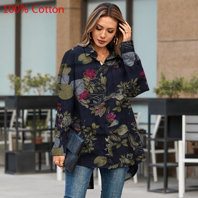 voguable Fashion Women White Shirt 2022 Autumn Blouses Lapel Casual Solid Long Sleeve Buttons Asymmetric Tunic Top Blusas Oversize voguable