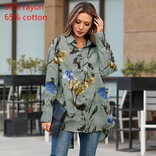 voguable Fashion Women White Shirt 2022 Autumn Blouses Lapel Casual Solid Long Sleeve Buttons Asymmetric Tunic Top Blusas Oversize voguable