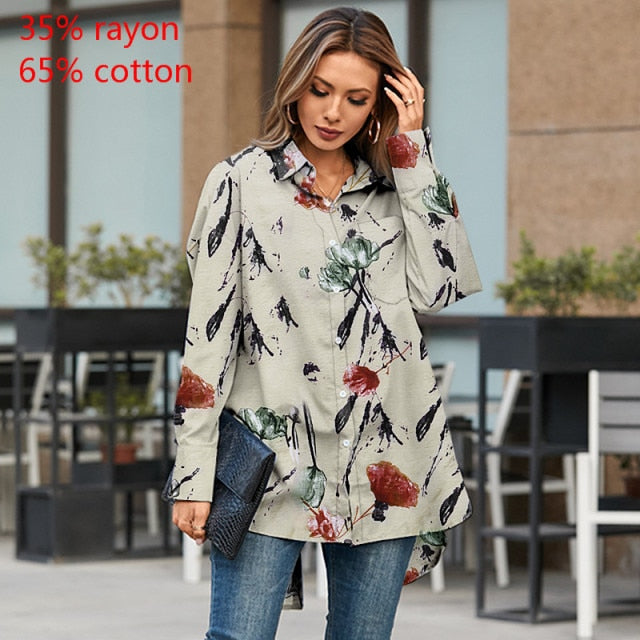 voguable Fashion Women White Shirt 2022 Autumn Blouses Lapel Casual Solid Long Sleeve Buttons Asymmetric Tunic Top Blusas Oversize voguable