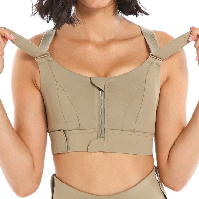 Women Sports Bras Tights Crop Top Yoga Vest Front Zipper Plus Size Adjustable Strap Shockproof Gym Fitness Athletic Brassiere voguable