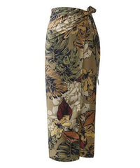Sexy Flower Leaves Print Bow Tie Sashes Wrap Skirt Vintage Women High Waist Slim Fit Mid-Calf Long Pencil Skirts Holiday voguable