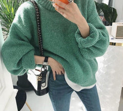 Aachoae Sweater Women 2021 Autumn Winter Solid O Neck Pullover Sweaters Korean Style Knitted Long Sleeve Jumpers Casual Tops voguable