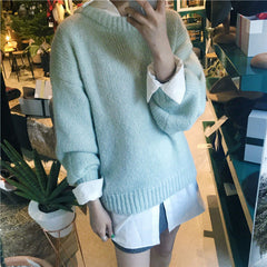 Aachoae Sweater Women 2021 Autumn Winter Solid O Neck Pullover Sweaters Korean Style Knitted Long Sleeve Jumpers Casual Tops voguable