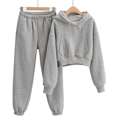 Voguable Women's Tracksuit Crop Top Hoodies Two Pieces Set High Waist Pullover Hooded Joggers Suit Female 2021 Autumn Lady Sportwear Sets voguable