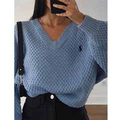 2021 New Pullovers Fashion Women Autumn Sweaters Solid V-Neck Loose Casual Daily Basic Womens Knitted Sweaters Women Clothing voguable