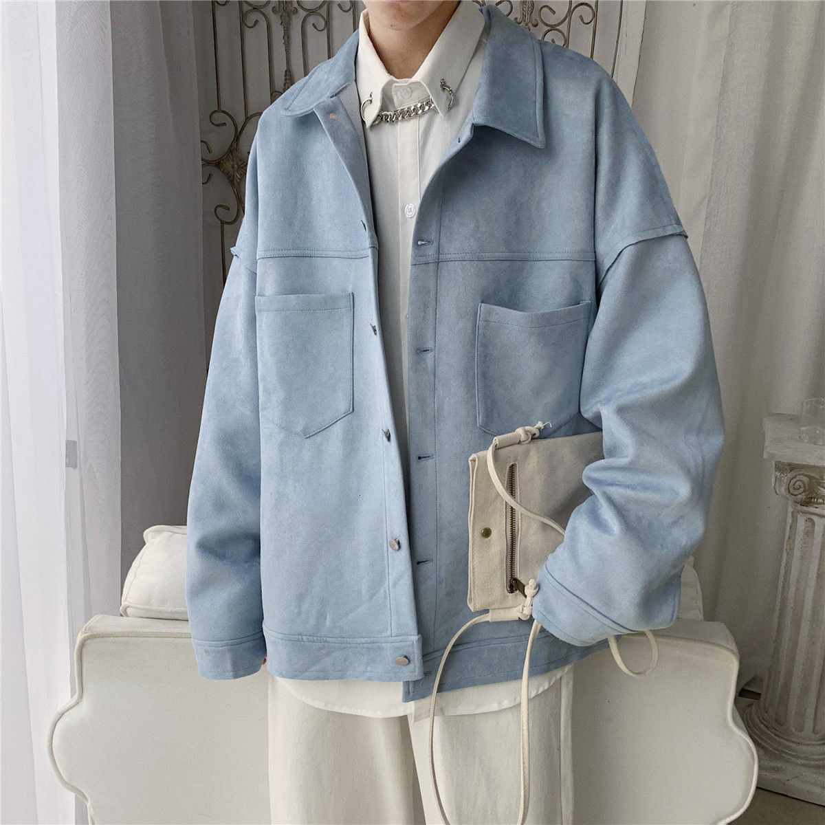Voguable Privathinker Men's Solid Oversized Suede Jackets Korean Style Men Casual Loose Coats 2021 Autumn New Men's Fashion Outerwear voguable