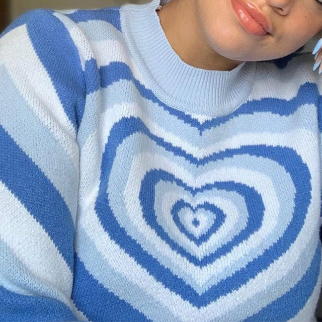 Preppy Style Knit Women Pullover Sweater Spring Autumn New Design Blue White Printed Soft Loose Tops Lady Long Sleeve Sweaters voguable