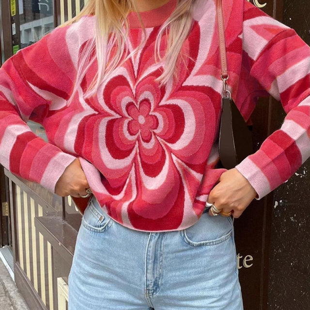 Preppy Style Knit Women Pullover Sweater Spring Autumn New Design Blue White Printed Soft Loose Tops Lady Long Sleeve Sweaters voguable