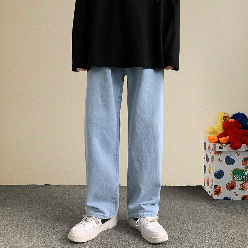 Voguable Korean Fashion Men Wide Leg Jeans 2021 Autumn New Streetwear Straight Baggy Denim Pants Male Brand Trousers voguable