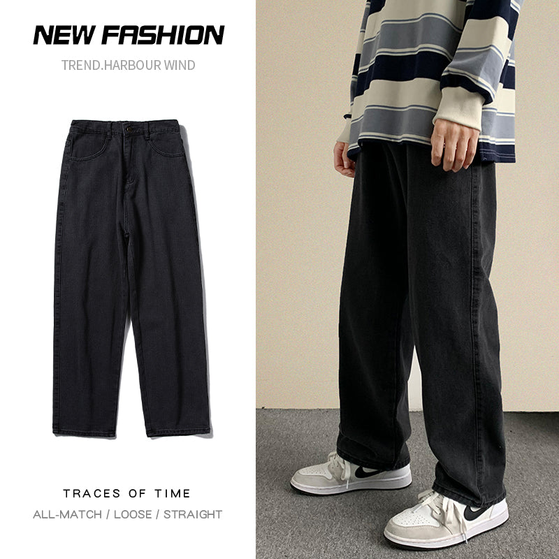 Voguable Korean Fashion Men Wide Leg Jeans 2021 Autumn New Streetwear Straight Baggy Denim Pants Male Brand Trousers voguable