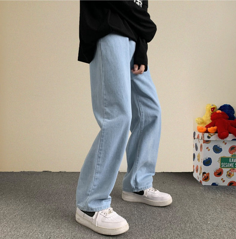 Voguable Korean Fashion Men Wide Leg Jeans 2021 Autumn New Streetwear Straight Baggy Denim Pants Male Brand Trousers voguable