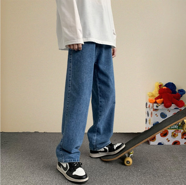 Voguable Korean Fashion Men Wide Leg Jeans 2021 Autumn New Streetwear Straight Baggy Denim Pants Male Brand Trousers voguable