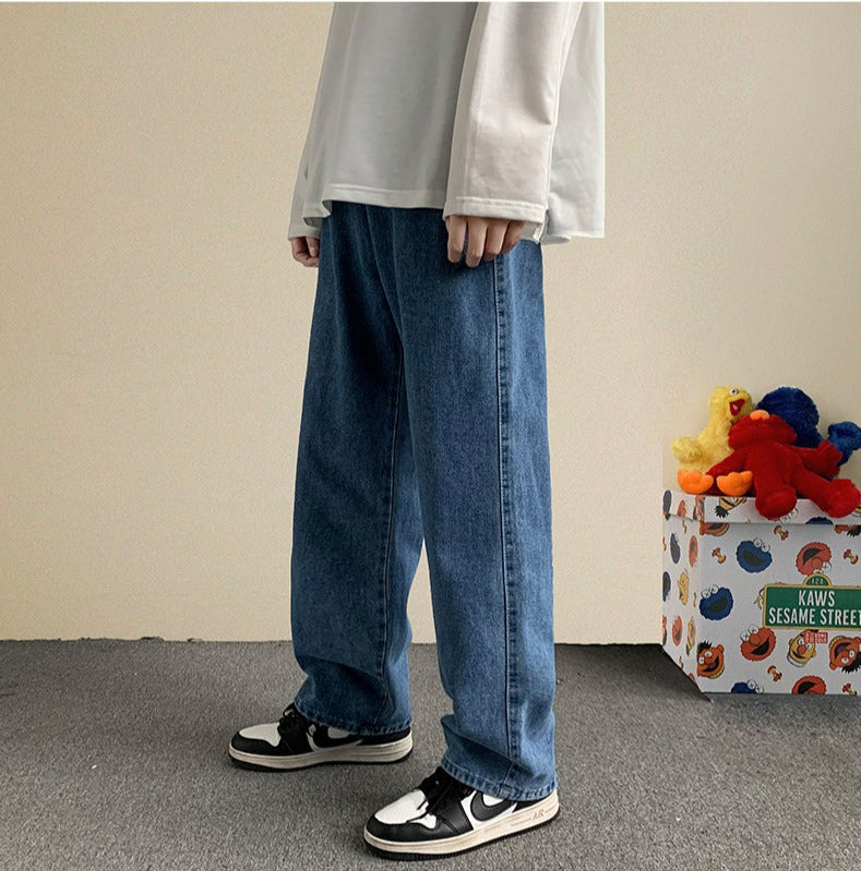 Voguable Korean Fashion Men Wide Leg Jeans 2021 Autumn New Streetwear Straight Baggy Denim Pants Male Brand Trousers voguable