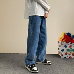 Voguable Korean Fashion Men Wide Leg Jeans 2021 Autumn New Streetwear Straight Baggy Denim Pants Male Brand Trousers voguable