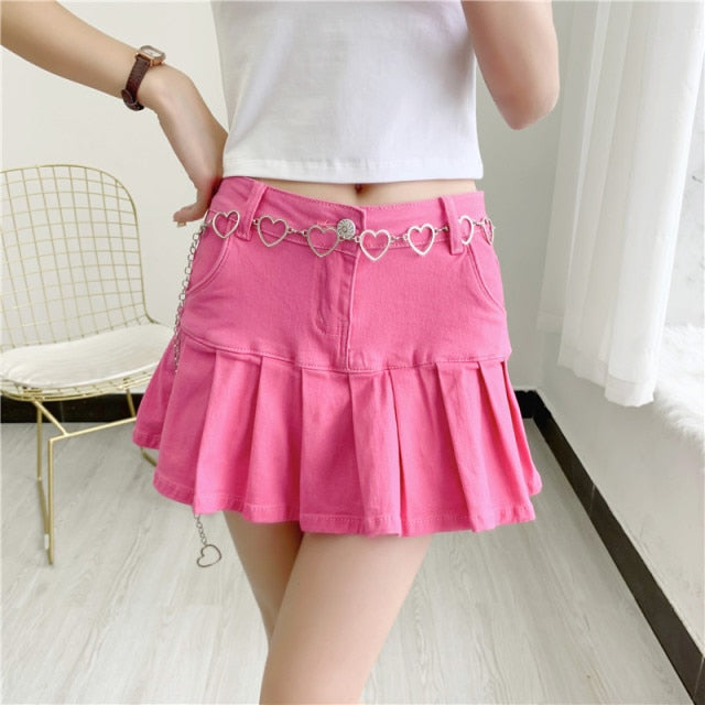 Denim Skirt With Ruffles 6XL 7XL Harajuku Y2K Jeans Skater Woman High Waist Bottom Female Casual Pleated Micro Mini Short Jurken voguable