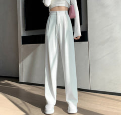 voguable Casual High Waist Loose Wide Leg Pants for Women Spring Autumn New Female Floor-Length White Suits Pants Ladies Long Trousers voguable