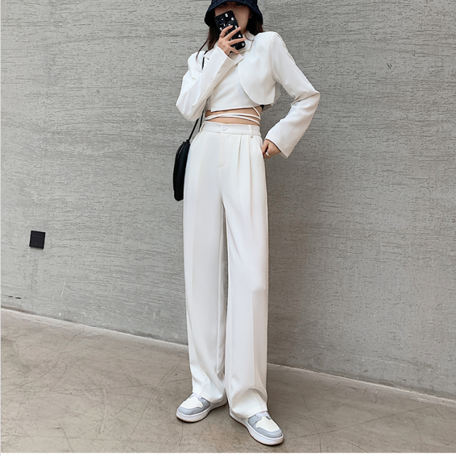 voguable Casual High Waist Loose Wide Leg Pants for Women Spring Autumn New Female Floor-Length White Suits Pants Ladies Long Trousers voguable