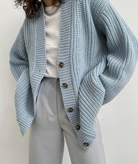 Yiyiyouni Autumn Winter V-Neck Loose Cardigans Women Single Breasted Casual Oversized Sweater Female Long Sleeve Knitted Jumpers voguable