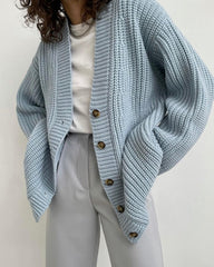 Yiyiyouni Autumn Winter V-Neck Loose Cardigans Women Single Breasted Casual Oversized Sweater Female Long Sleeve Knitted Jumpers voguable