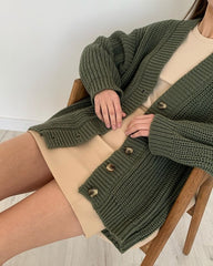Yiyiyouni Autumn Winter V-Neck Loose Cardigans Women Single Breasted Casual Oversized Sweater Female Long Sleeve Knitted Jumpers voguable