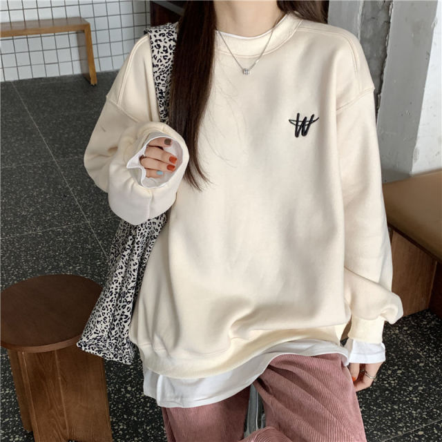 Voguable Autumn Winter Girl Korean Version Oversized Hoodies Street Style Letter Embroidery Sweatshirt Fleece Thick Pullover Tops Femmes voguable