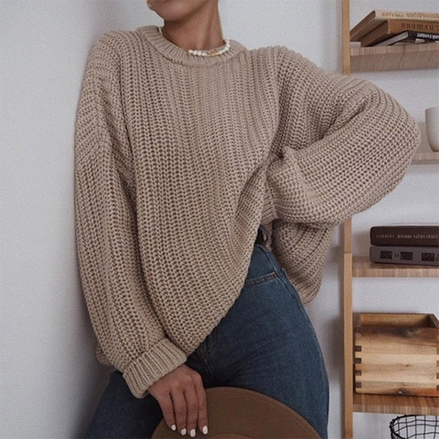 Women's Knitted Thicken Pullovers Sweater Autumn Winter Oversize Long Sleeve Casual Loose Sweaters Female Solid 2021 Ladies Top voguable