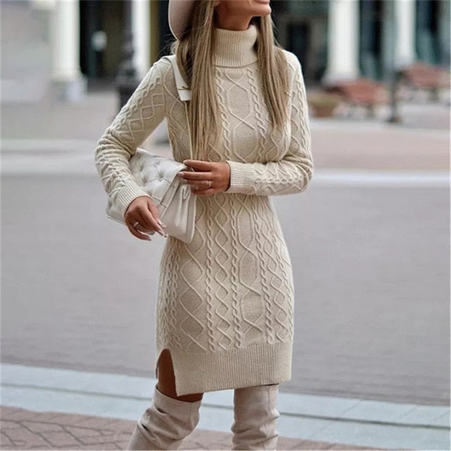 Voguable Plus Size Knitted Sweater Dress Women Long Sleeve V Neck Solid Jumper Loose Knit Dresses Autumn Winter Female Sweaters Oversize voguable
