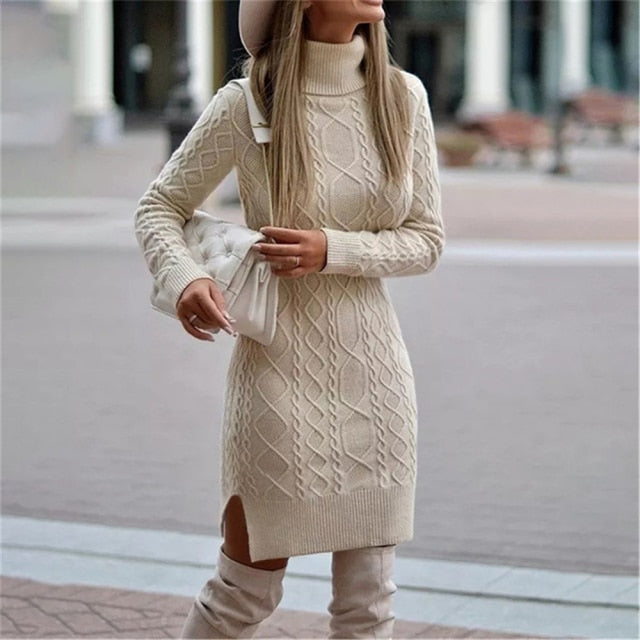 Voguable Plus Size Knitted Sweater Dress Women Long Sleeve V Neck Soli voguable Voguable Plus Size Knitted Sweater Dress Women Long Sleeve V Neck Soli voguable