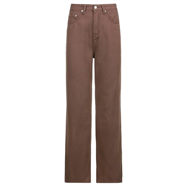 Vintage Baggy Brown Jeans Women Streetwear Loose High Waist Trousers Harajuku Fashion Cotton Denim Sweatpants Cuteandpsycho voguable