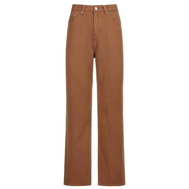 Vintage Baggy Brown Jeans Women Streetwear Loose High Waist Trousers Harajuku Fashion Cotton Denim Sweatpants Cuteandpsycho voguable