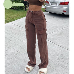 Voguable Rockmore Brown Vintage Baggy Jeans Women 90s Streetwear Pockets Wide Leg Cargo Pants Low Waist Straight Denim Trousers 2021 voguable