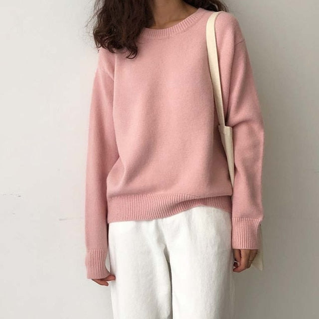 WYWM Cashmere Elegant Women Sweater Oversized Knitted Basic Pullovers O Neck Loose Soft Female Knitwear Jumper voguable
