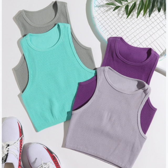 4pcs Women's Rib-knit Tube Top Seamless Fitness Crop Top Vest Tank Tops Gym Workout Sports Bra Running Training Tops for Girls voguable